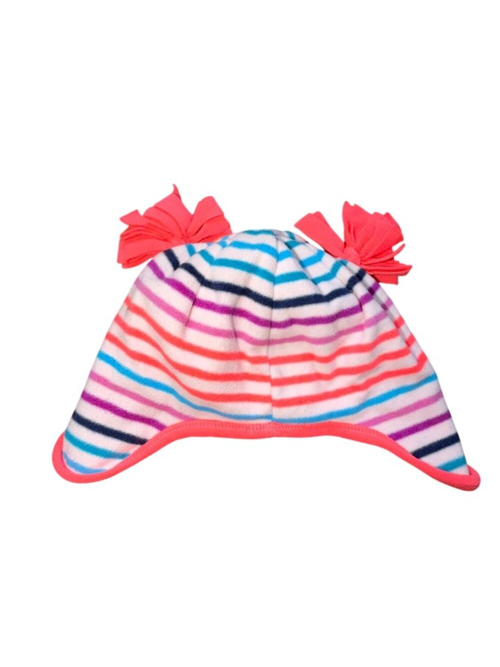 Crazy 8 Girls Striped Fleece Winter Hat-White/Orange/Blue-Size 4T/5T-GUC